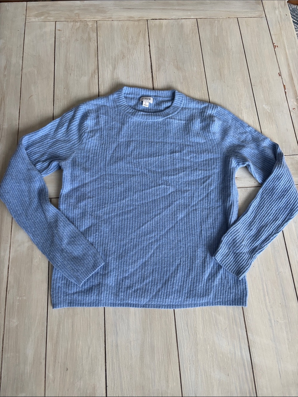 J Crew Factory Periwinkle Blue Ribbed Cotton Wool Blend Long Sleeve Top Large
